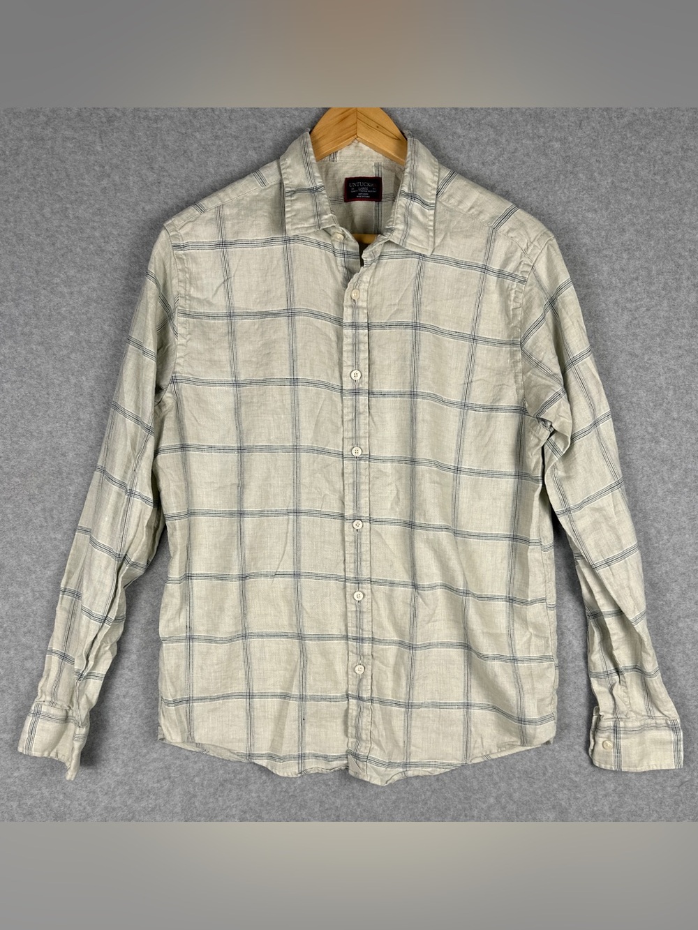 UNTUCKit Masaccio WR Shirt Mens L Slim Fit 100% Linen Plaid Wrinkle Resistant